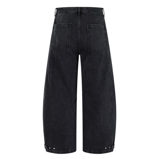 Retro Washed Deconstructed Knife-Edge Denim Pants - Unisex Black Wide Leg Pants