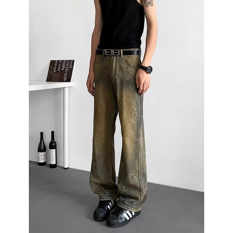 Washed High Street Straight Tube Micro Pull Pants