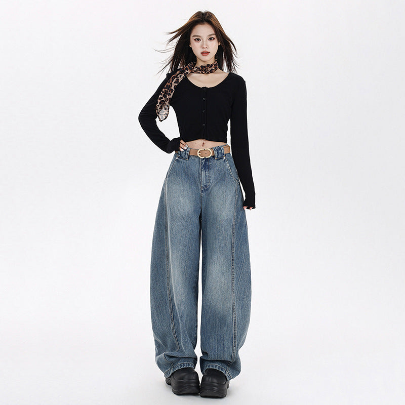 Silk Women's Loose Wide-Leg Jeans with Vintage Style