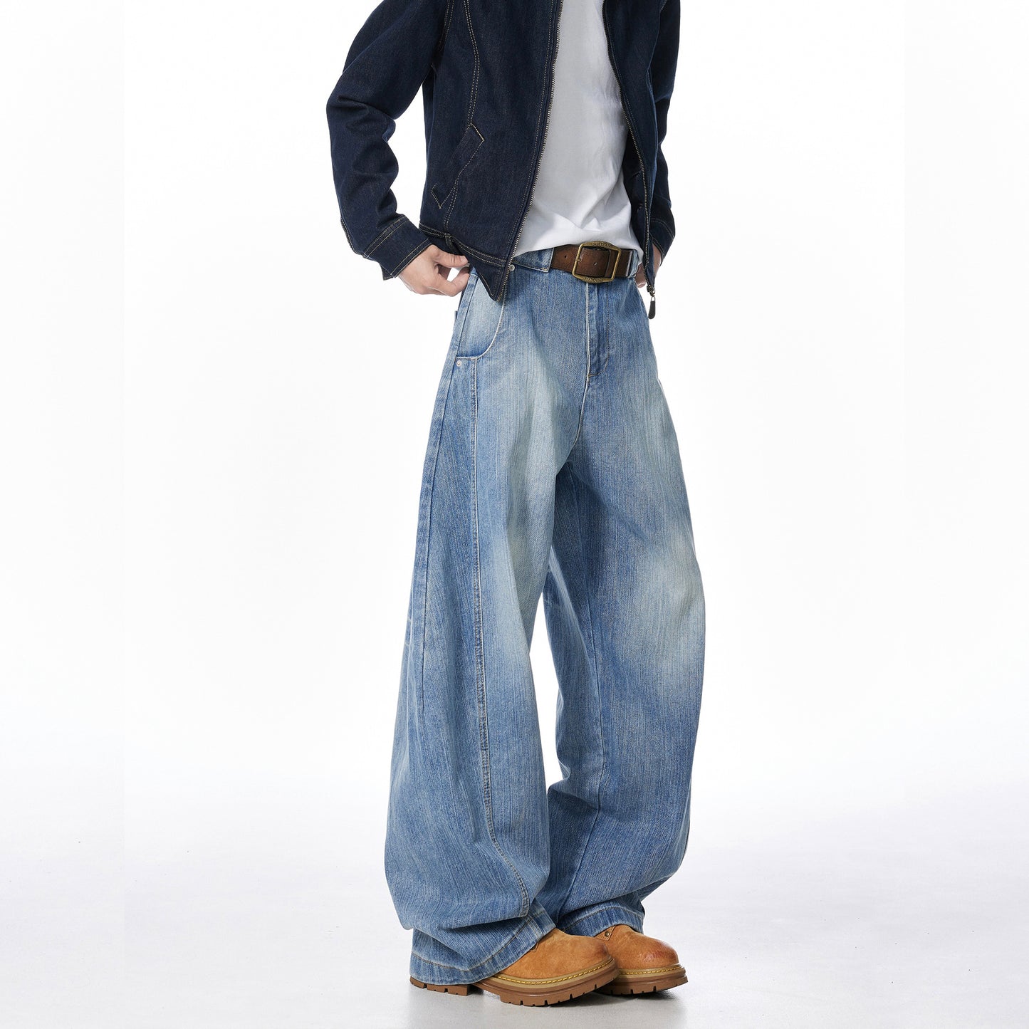 Bamboo Pattern Curved Knife Wide Leg Jeans