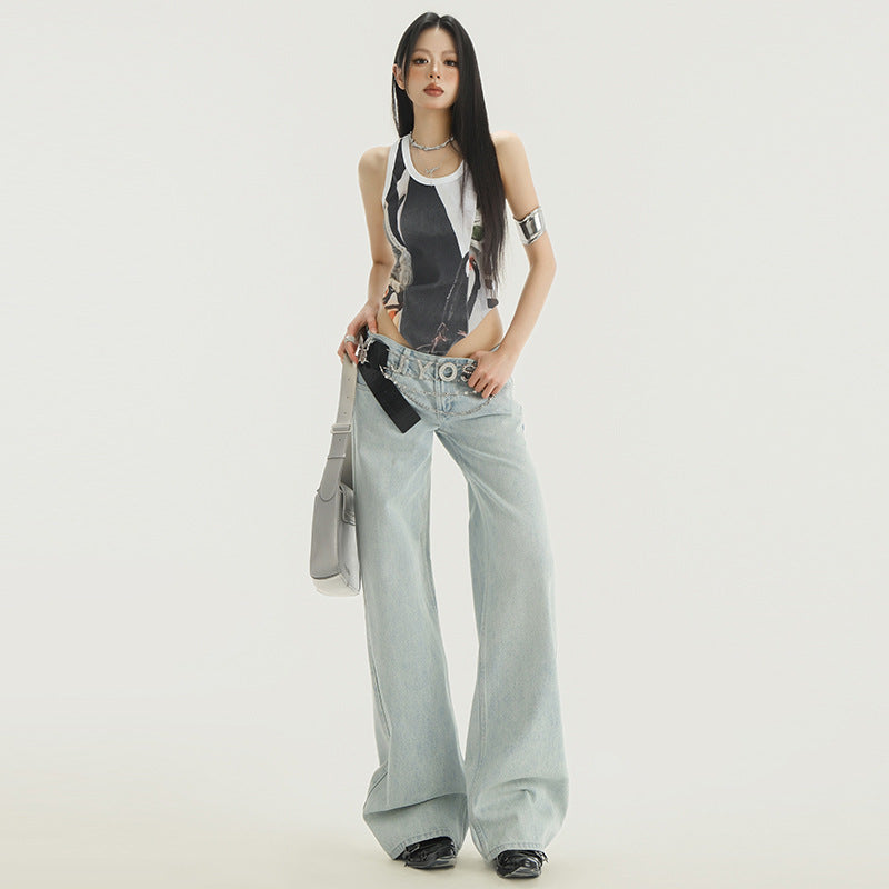 Women's Light Color Washed Low Waist Straight Leg Jeans