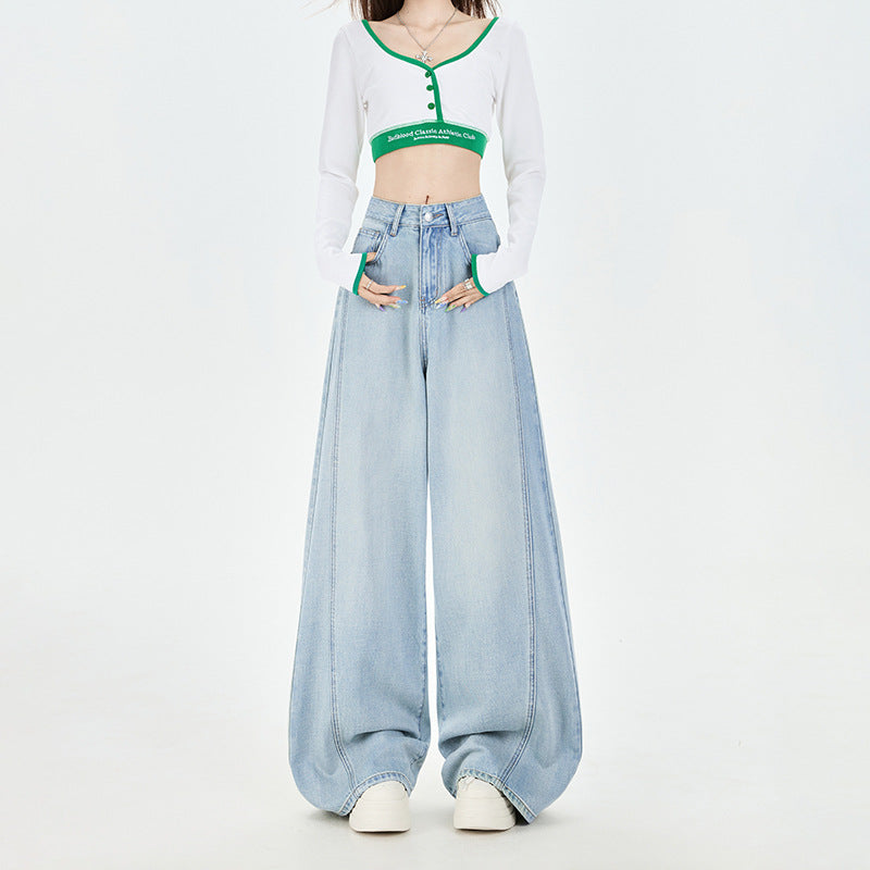 Vintage Tencel Denim Pants for Women - High Waist, Loose Drape, Slim Fit, Wide Leg