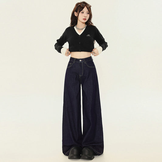 Women's Dark Blue High-Waisted Wide-Leg Jeans