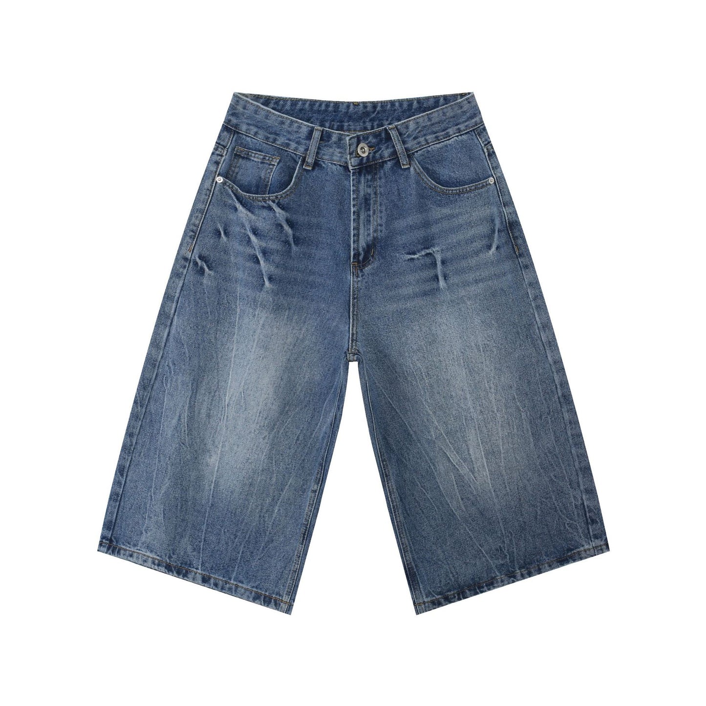 American Style Lightning Cracked Seven-Quarter Denim Pants for Men