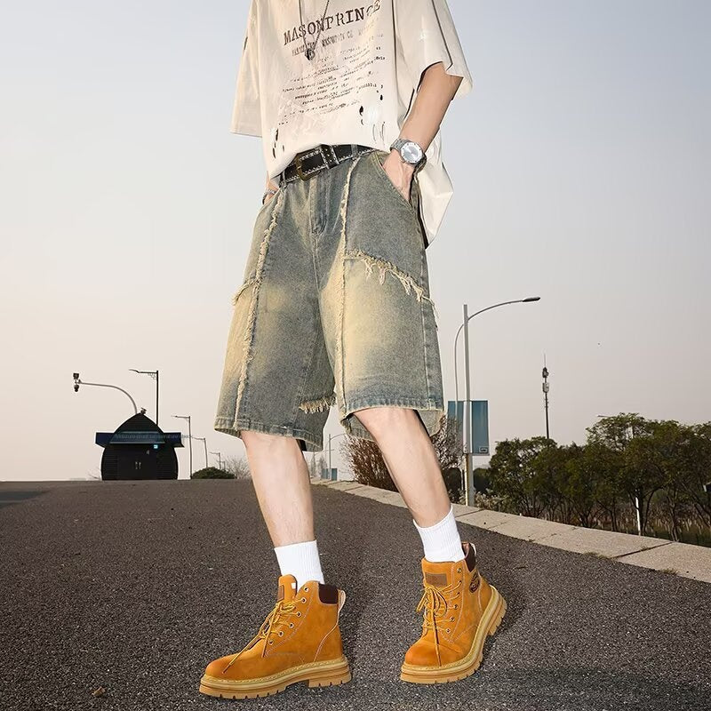 Handcrafted Fringed Edge Denim Shorts