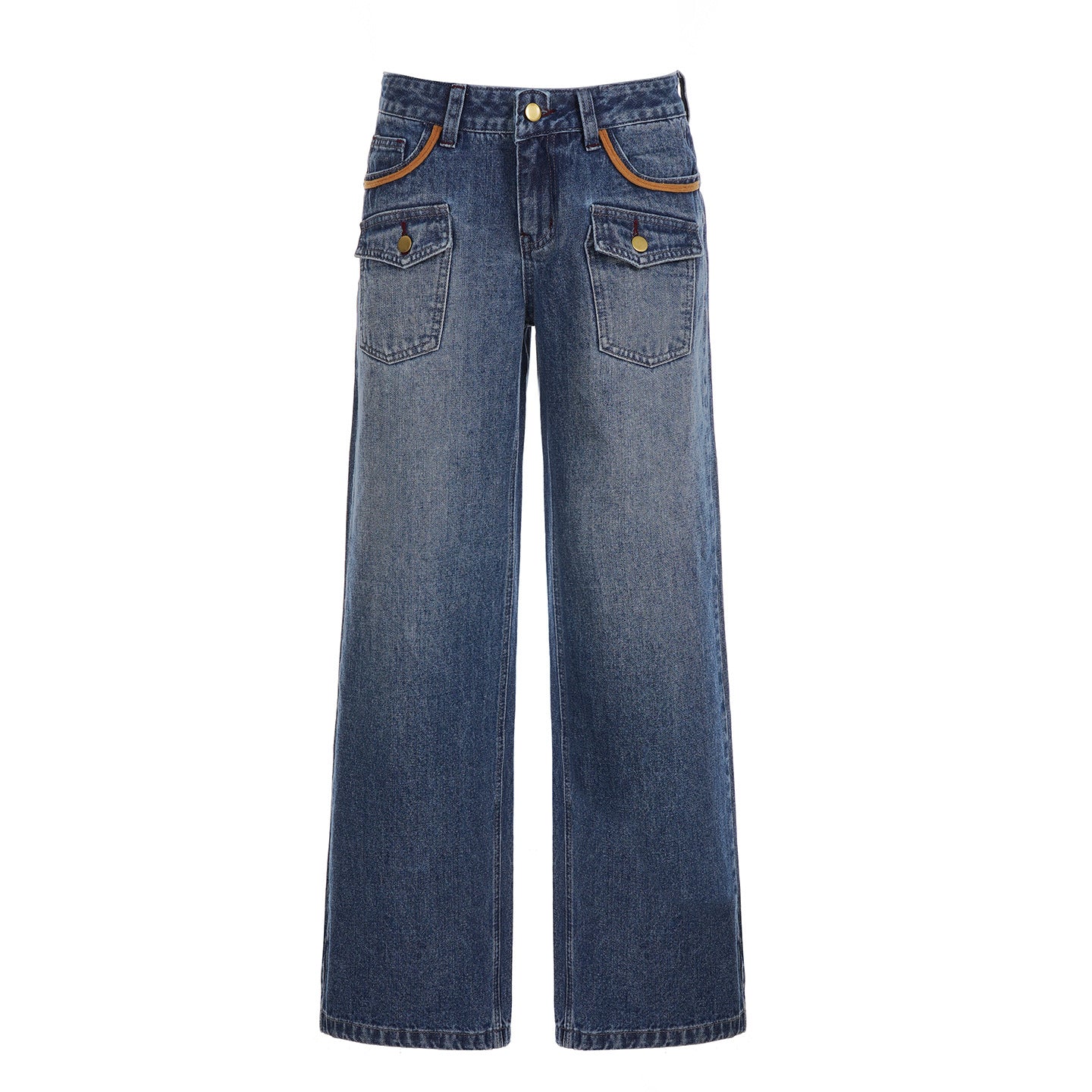 Streetwear Workwear Pocket High-Waisted Straight Leg Jeans