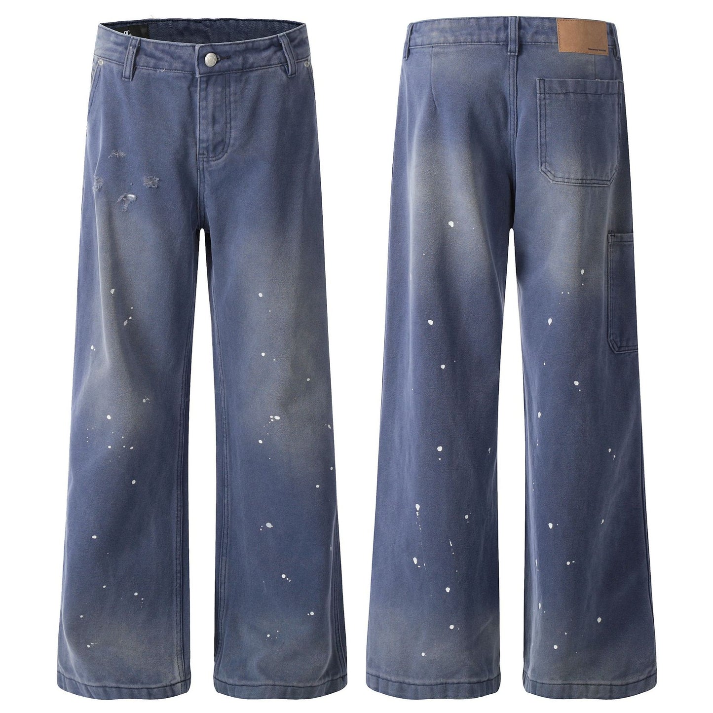 Unisex Vintage Washed Denim Wide Leg Jeans