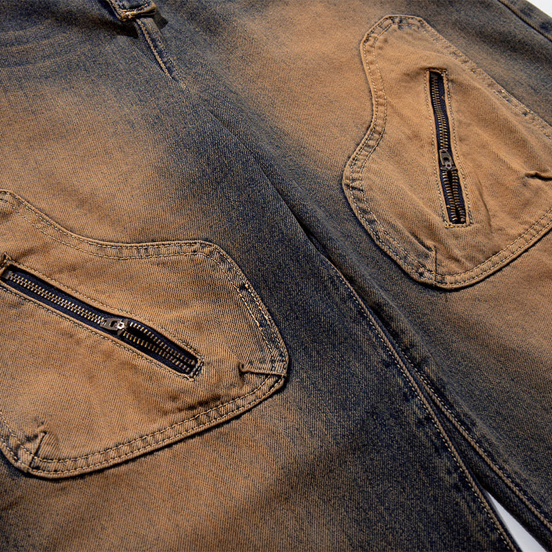 Rust Washed Denim Workwear Wide Leg Pants