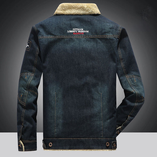 Men's Casual Loose Plush Denim Jacket - Thickened Cotton Shirt