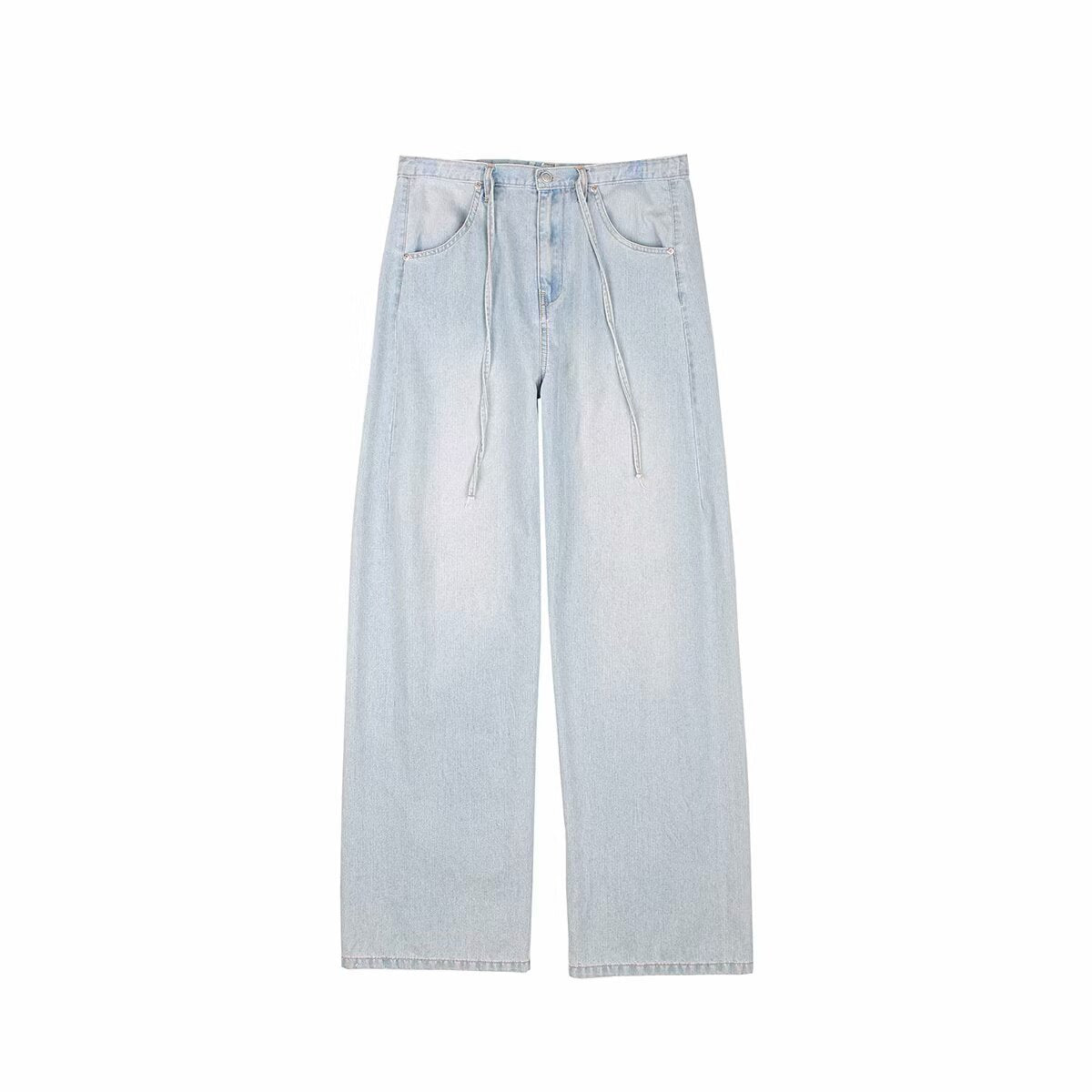 Women's Lace-Up Washed Wide Leg Long Jeans