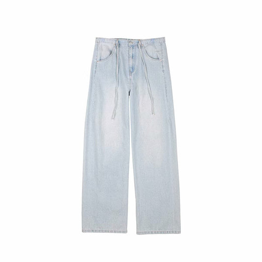 Women's Lace-Up Washed Wide Leg Long Jeans