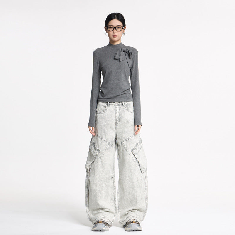 Design Knife-Style Cargo Pants Unisex Streetwear Loose Straight Wide-Leg Jeans