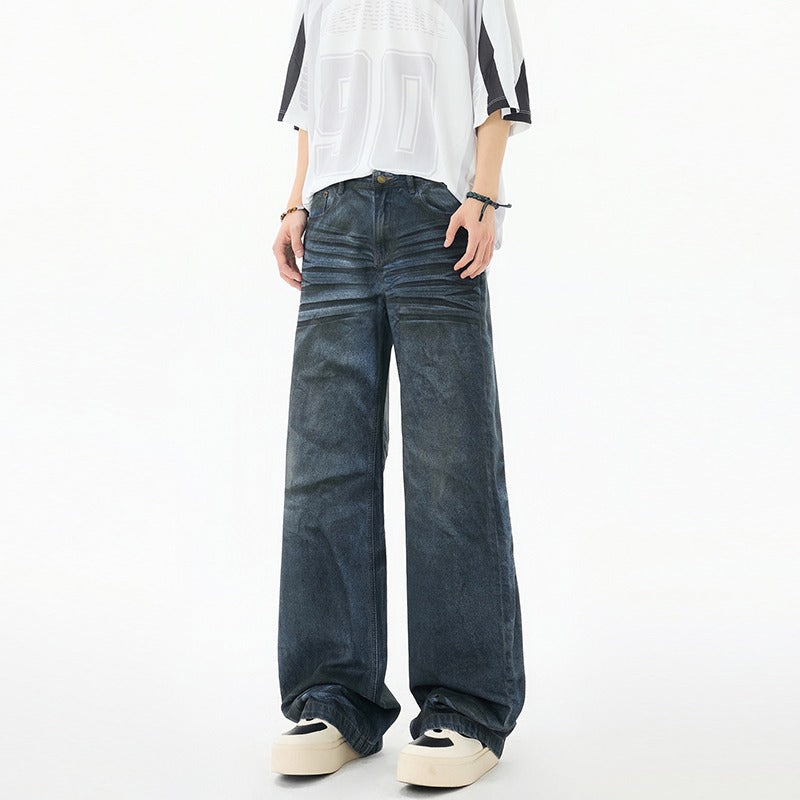 Wrinkled Street Jeans - Loose Straight Leg Pants