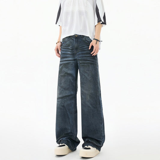 Wrinkled Street Jeans - Loose Straight Leg Pants