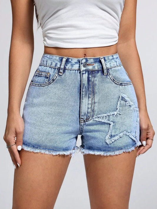 Star Raw Hem Denim Shorts - Premium Japanese Craftsmanship