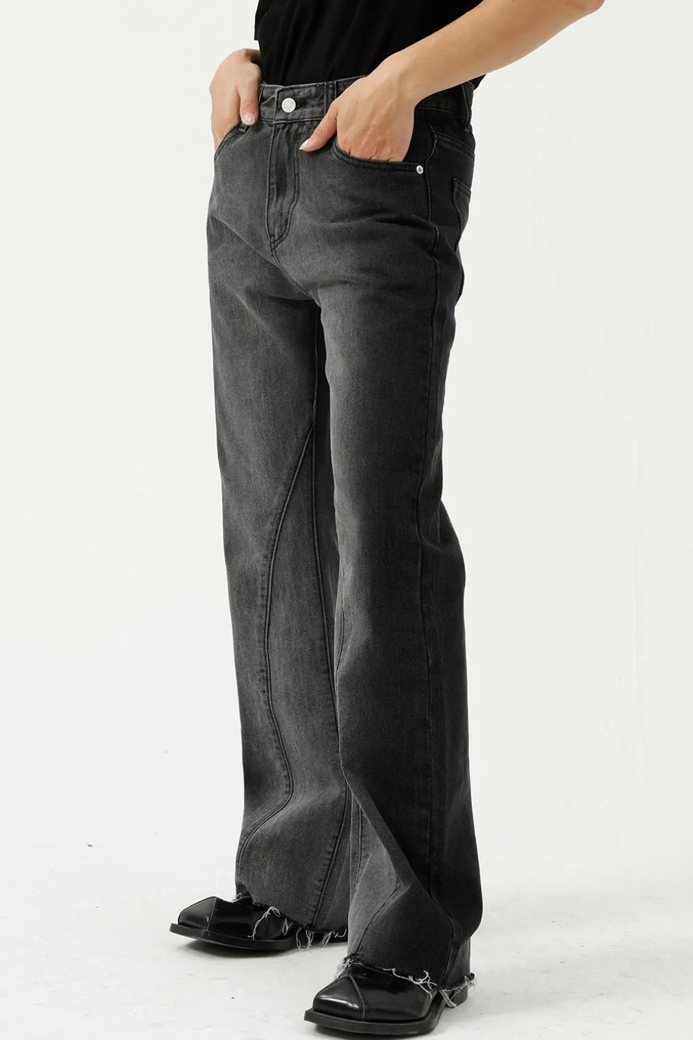 Frayed Hem Jeans with Pockets - Premium Japanese Denim