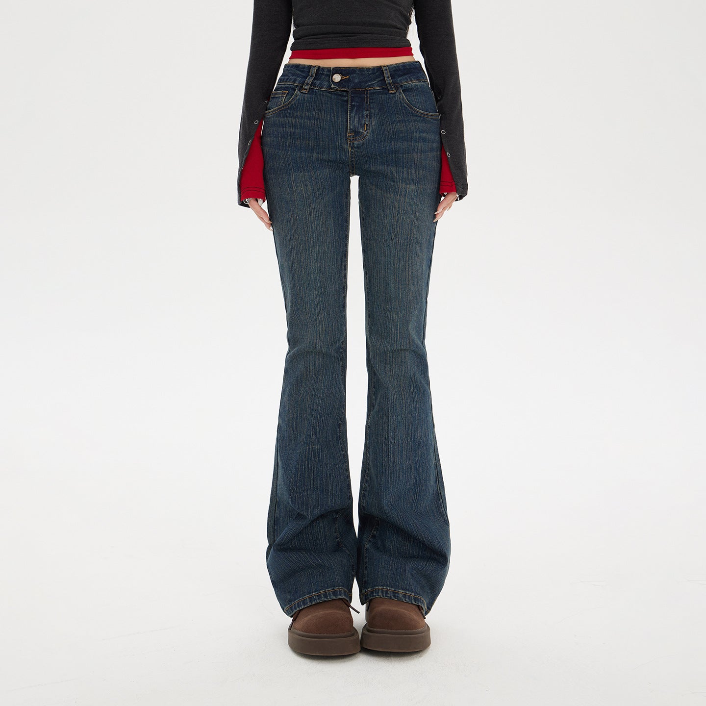 Women's Low Waist Vintage Slim Fit Elastic Skinny Girl Flare Pants