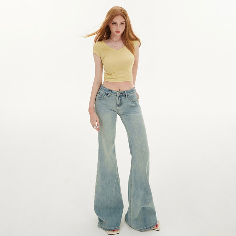 Women's Light Blue Denim Pants - Spring Spicy Girl Low Waist Elastic Fitted Hoof Pants
