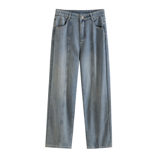 Warm Striped Straight Leg Slim Fit Pants for Women