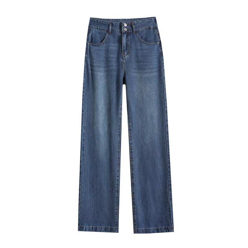 Women's Wide-Leg Jeans Summer Thin High-Waist Silk Straight Pants