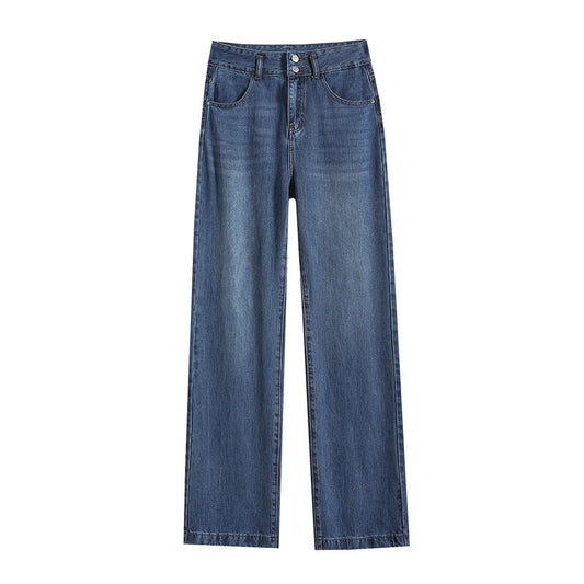 Women's Wide-Leg Jeans Summer Thin High-Waist Silk Straight Pants