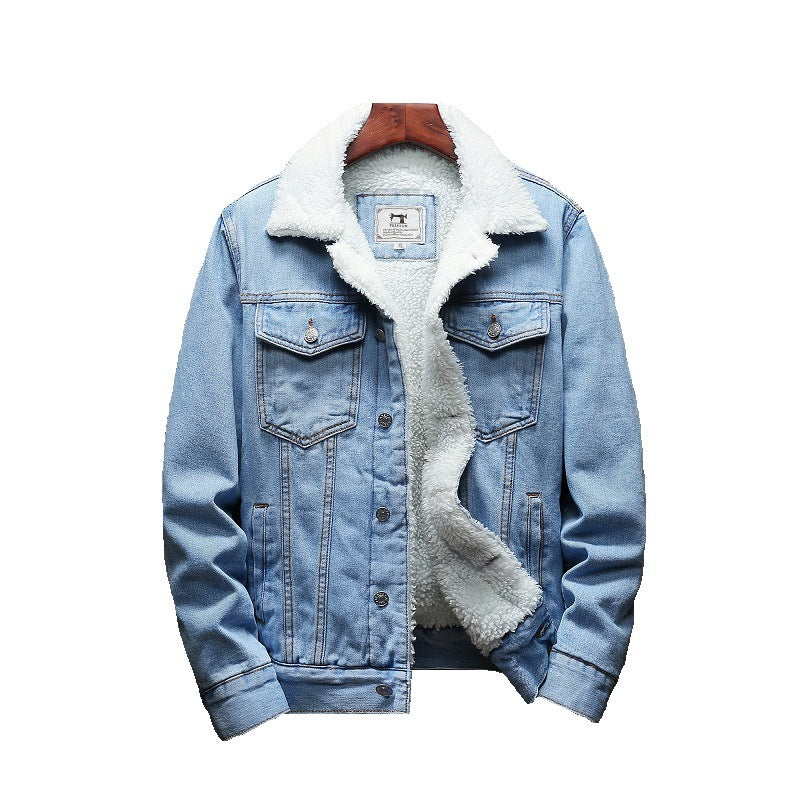 Men's Long Sleeve Fleece Jacket - Winter Denim Cotton Coat