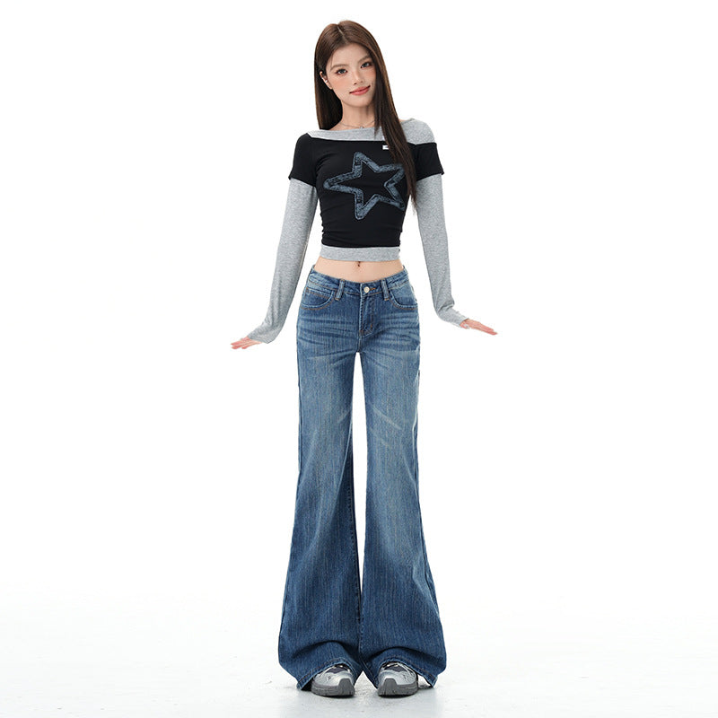 Stylish Low Waist Flared Jeans for Women - Versatile Bamboo Joint Bell Bottom Pants