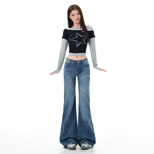 Stylish Low Waist Flared Jeans for Women - Versatile Bamboo Joint Bell Bottom Pants