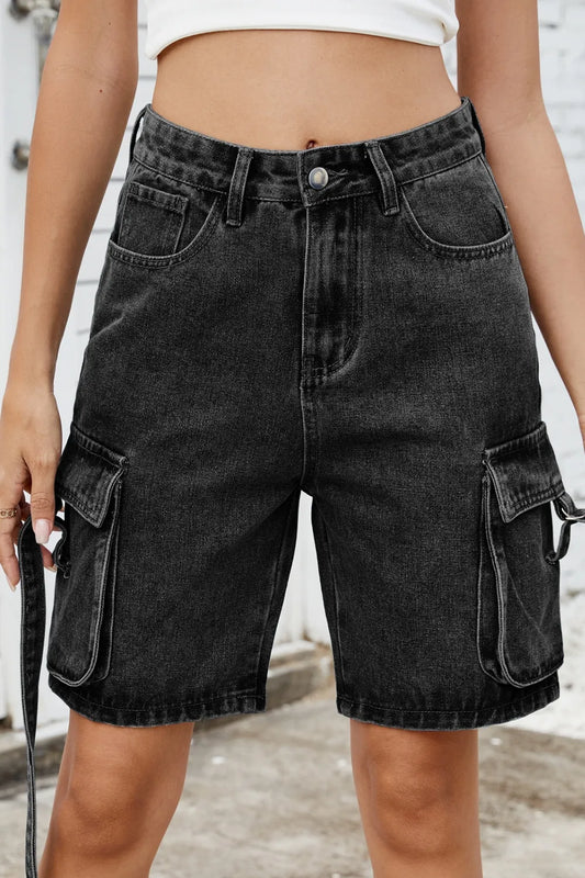 Washed Cargo Denim Shorts - Premium Japanese Craftsmanship