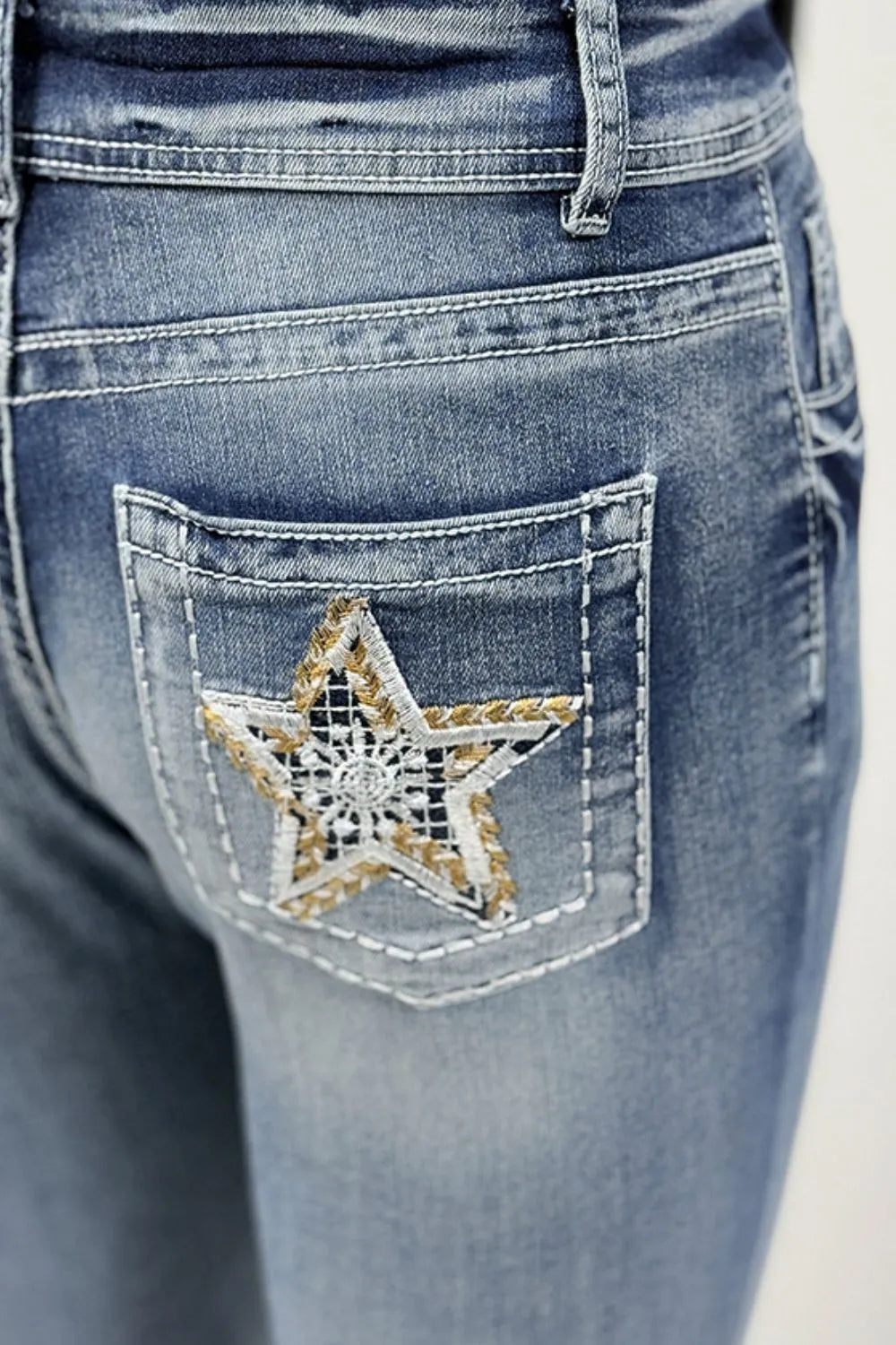 Premium Star Embroidered Bootcut Jeans – Luxury Japanese Denim