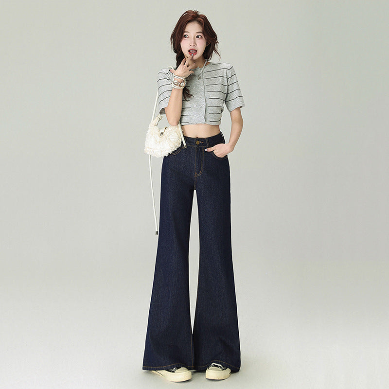 Women's Deep Blue Flared Jeans - Loose and Slimming Pants