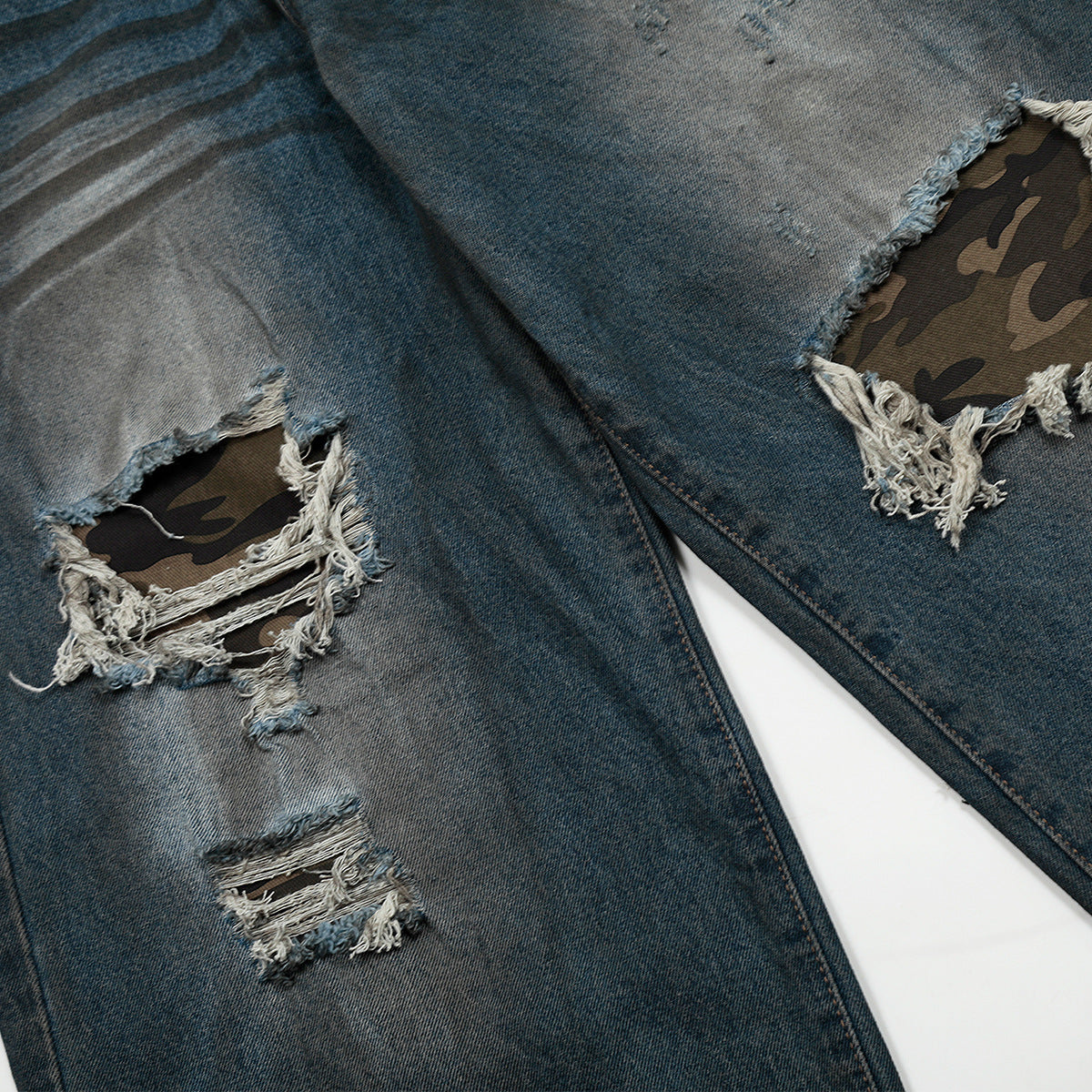 Premium Washed Ripped Denim Wide Leg Pants