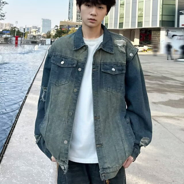 Premium Water Washed Distressed Denim Jacket for Men