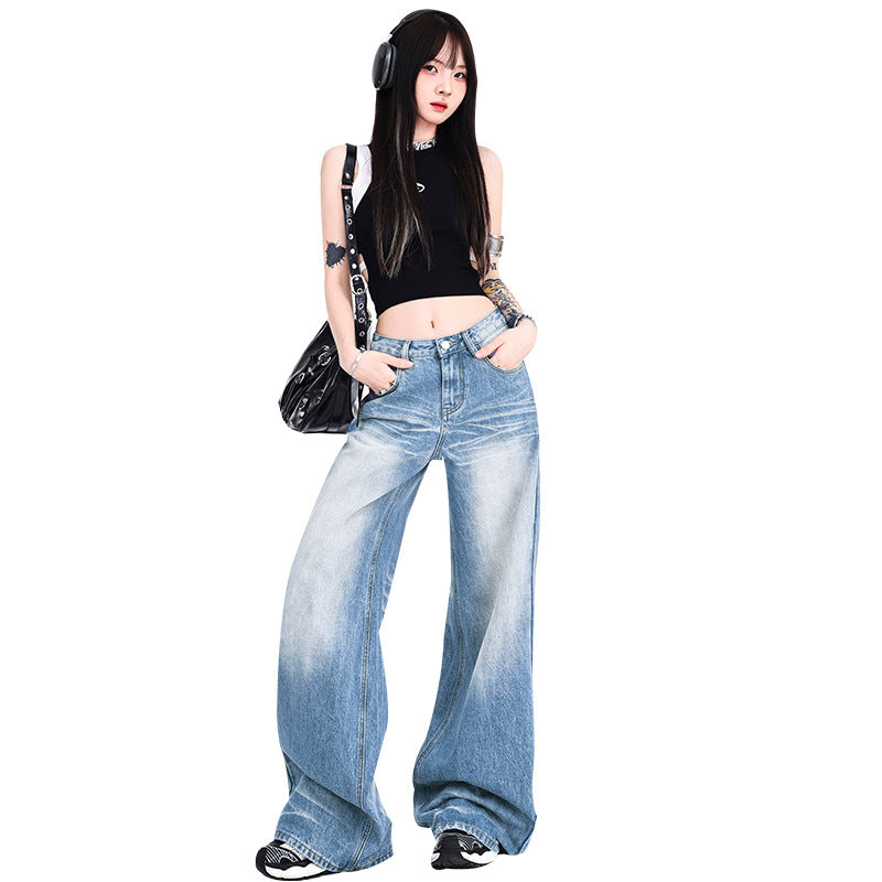 Women's Loose Denim Pants - Vintage High Waist Slim Wide Leg Trousers
