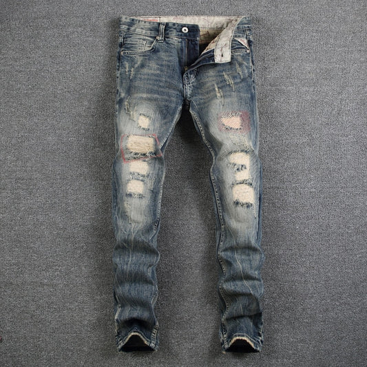 Men's Destroyed Ripped Slim Fit Jeans - Casual Streetwear Pants