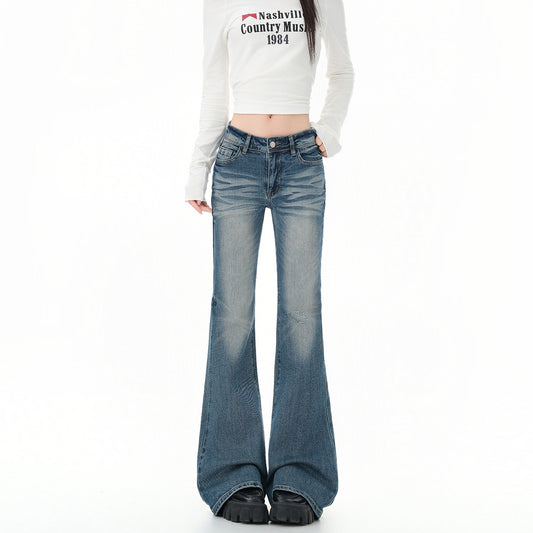 Women's Washed Flared Jeans - High Street Slimming Sexy Girl Versatile Trumpet Pants