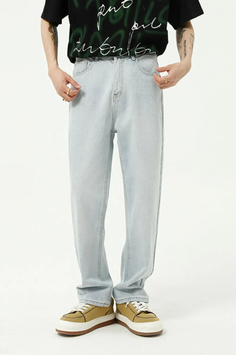 Washed Straight-Leg Slim Jeans - Premium Japanese Denim