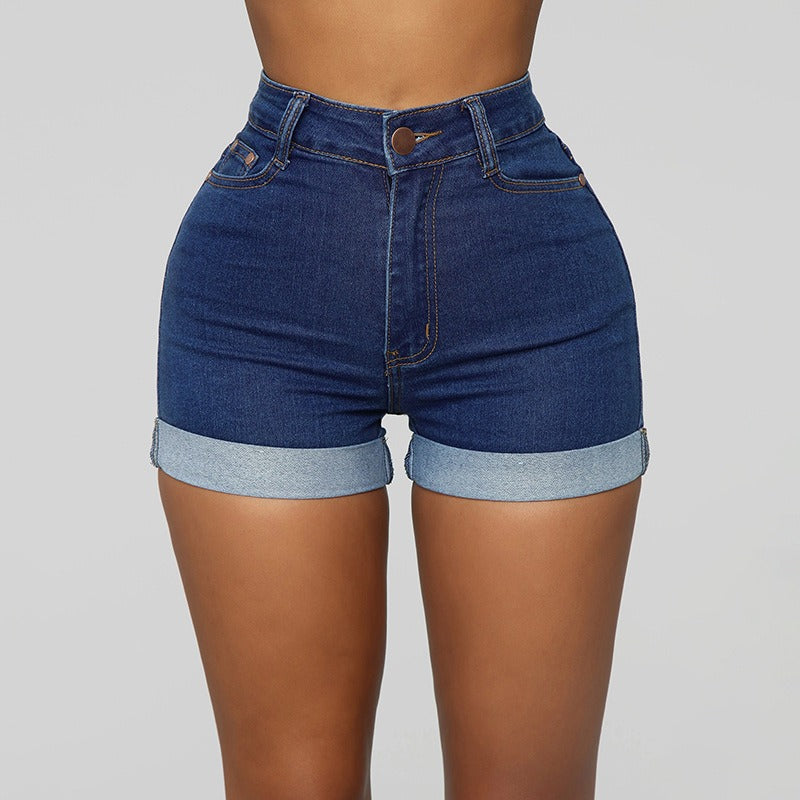 Fashionable and Minimalist High Elastic Women's Denim Shorts
