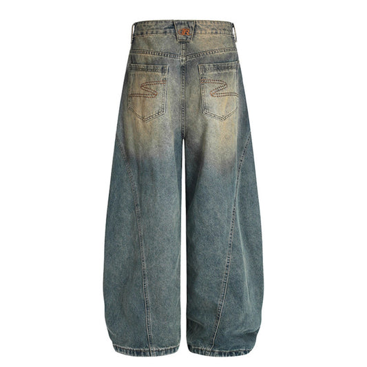 Premium Washed Denim Jeans with Curved Edges and Old Silhouette