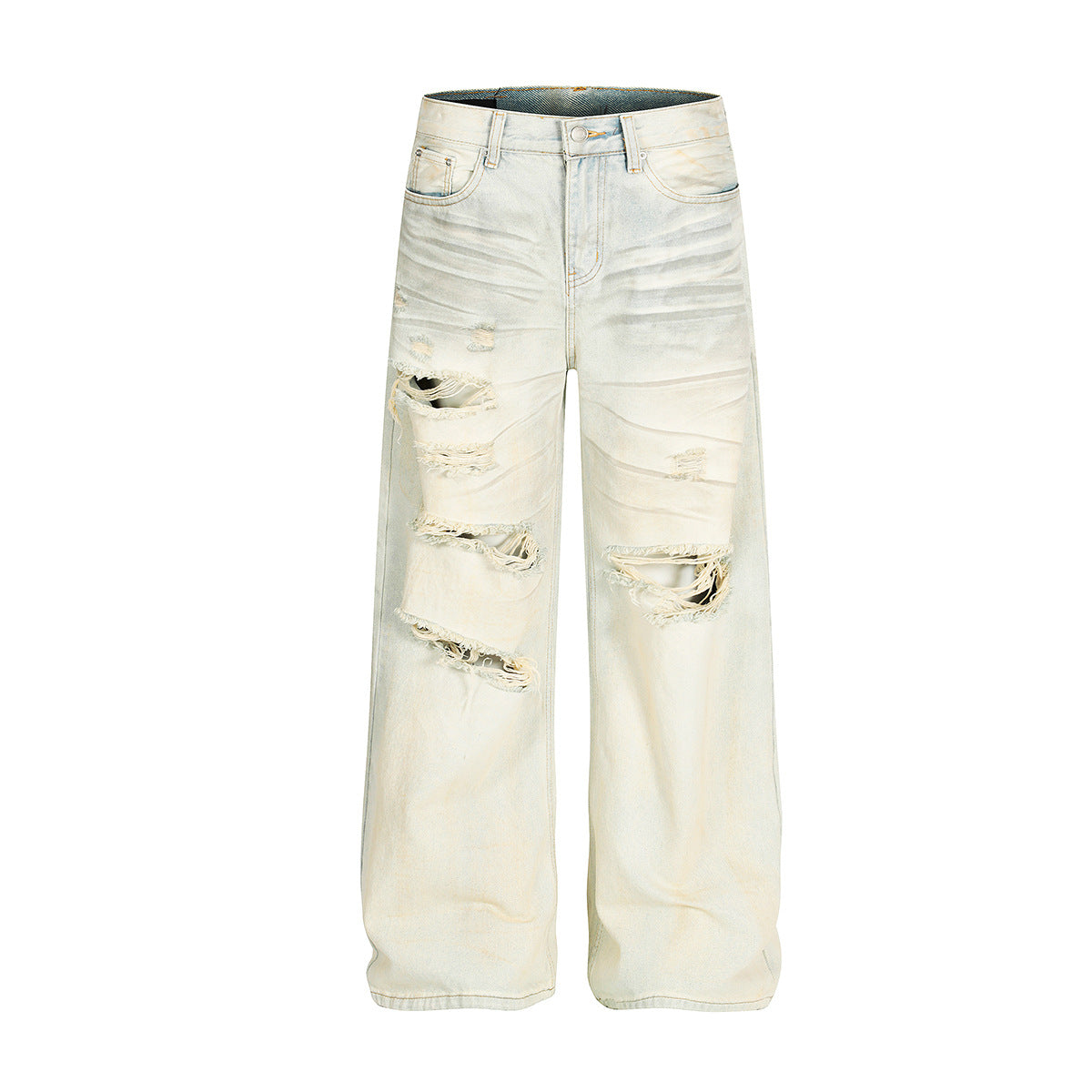 Ripped Denim Loose Wide Leg Pants - Premium Japanese Denim