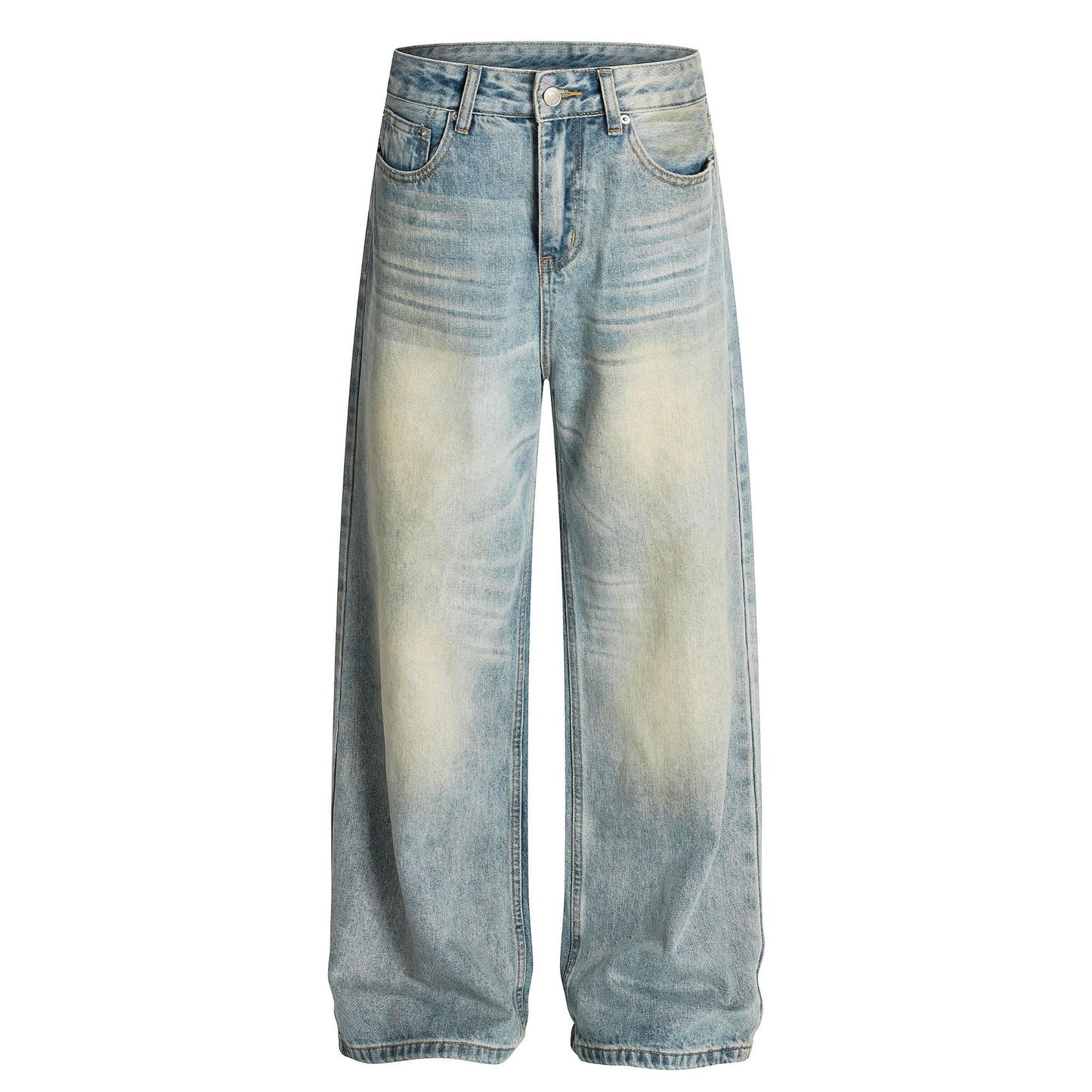 Retro Washed Denim Straight Leg Minimalist Cleanfit Pants
