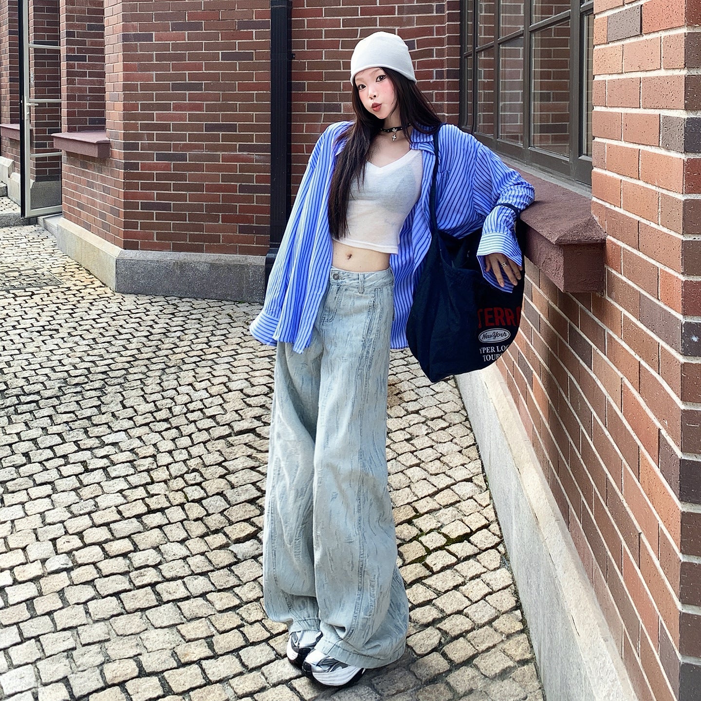 Women's Loose Drape High Waist Slimming Wide Leg Denim Pants