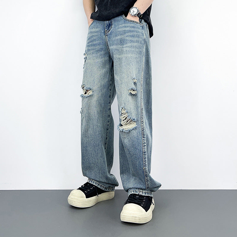 Retro Casual Wide Leg Denim Pants for Men