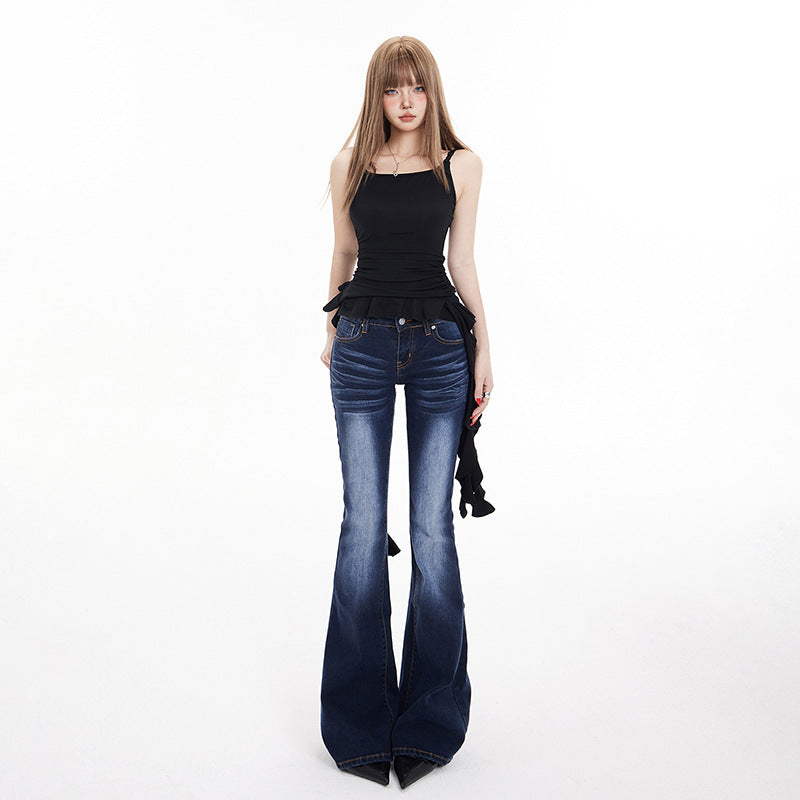 Women's Washed Slim Low Waist Flare Pants - Spring Elastic Micro Flare Jeans