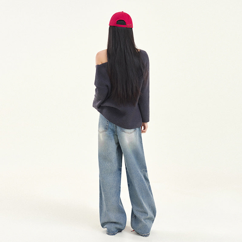 Women's Vintage Blue High Waist Wide-Leg Denim Pants