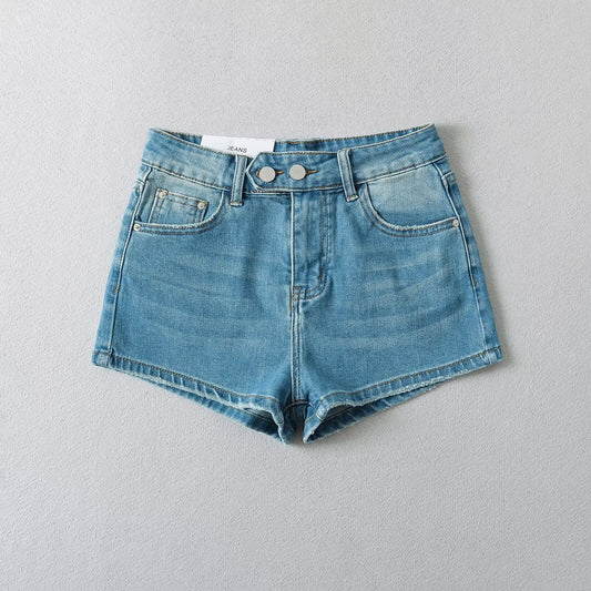 Vintage Washed High-Waist Slim Fit Bodycon Stretch Denim Shorts for Women
