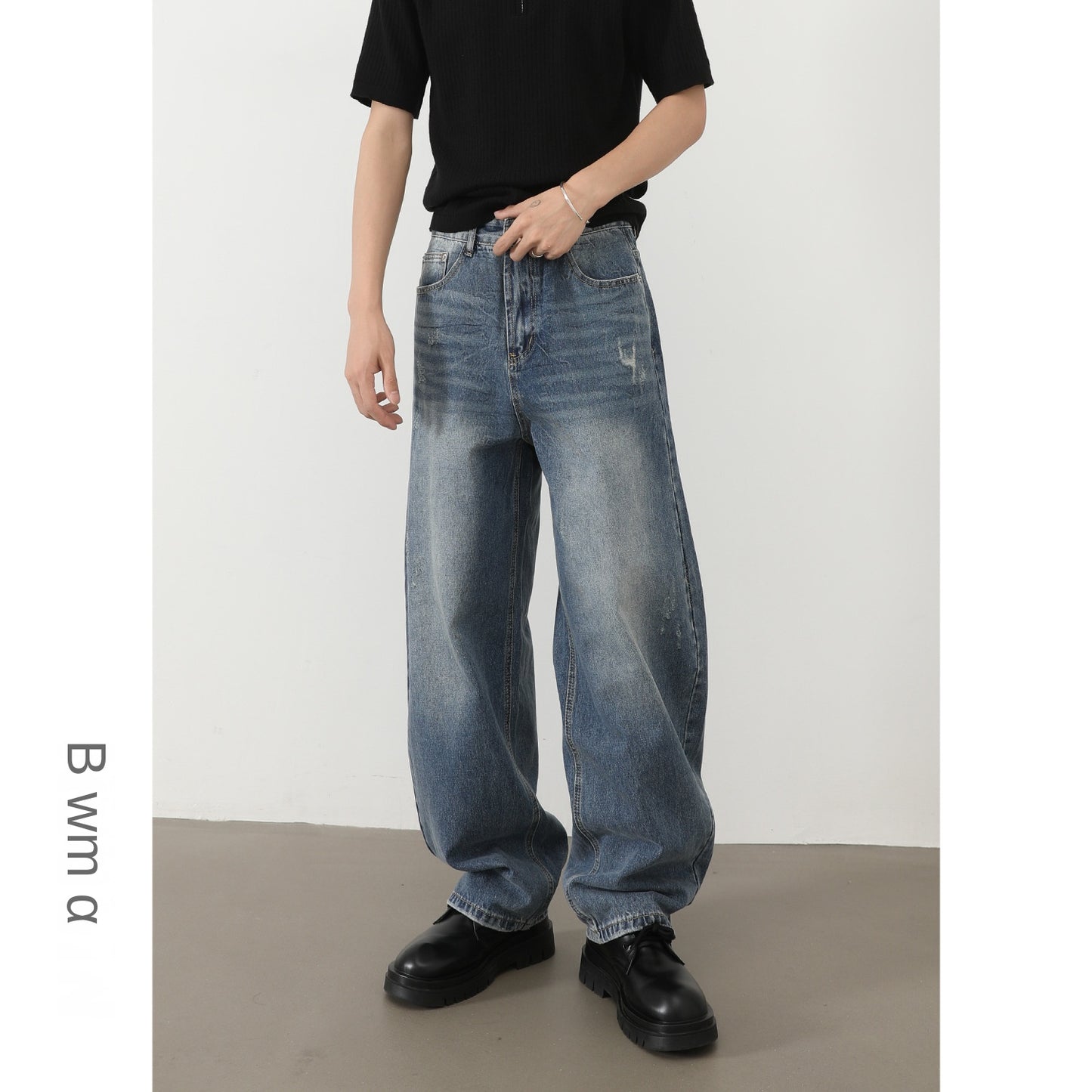 Men's Distressed Loose Fit Tapered Jeans - High Street Style
