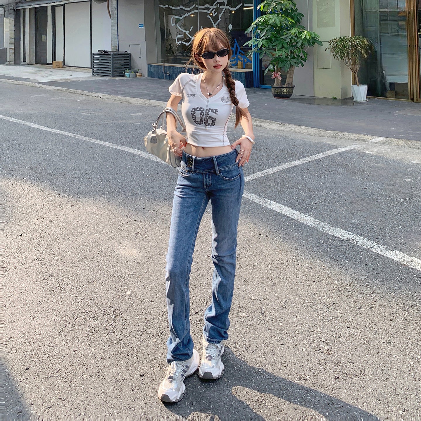 Spicy Girl Flared Jeans for Women - Low Waist Slim Fit Denim Pants