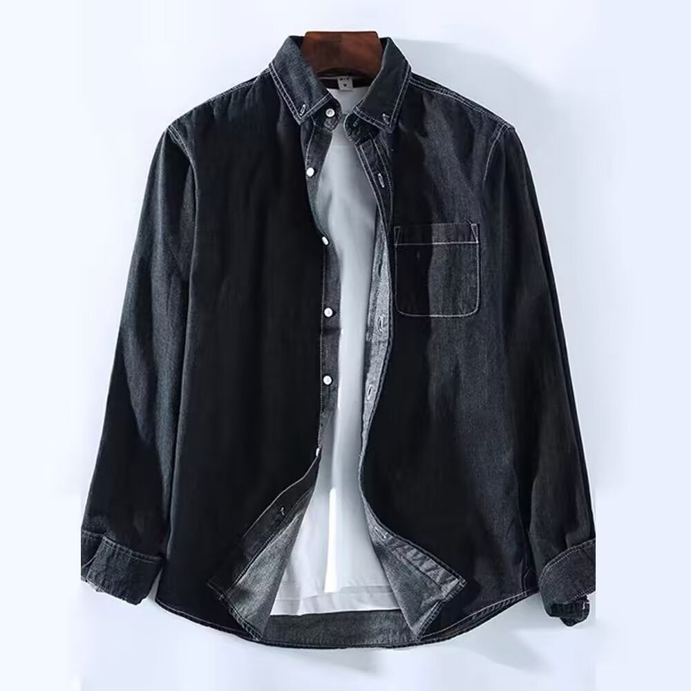 Men's Long Sleeve Denim Shirt Jacket for Spring and Autumn