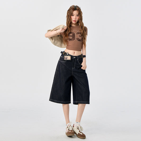 Women's Low-Waist Calf-Length Pants with Waist Design - High-Grade Casual Straight-Leg Jeans
